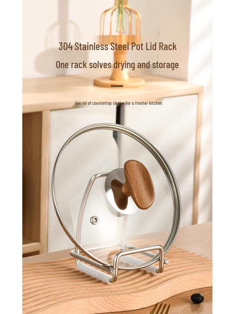 304 Stainless Steel Double-Slot Cutting Board and Pot Lid Rack - 6MM Thickened Shelf for Kitchen Storage
