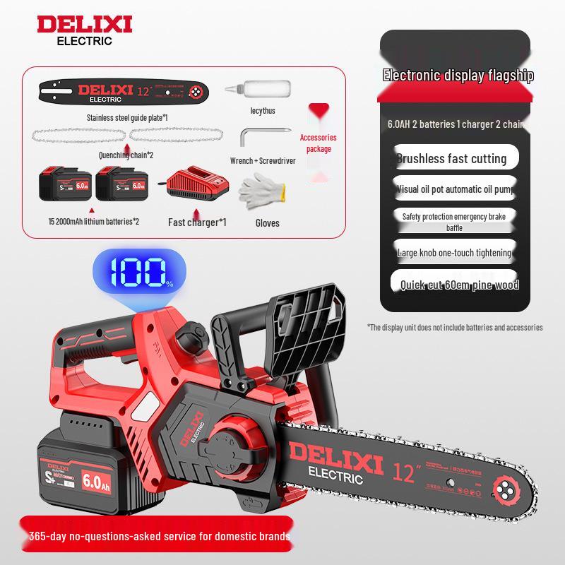 Delixi 12" Brushless Cordless Chainsaw with Lithium Battery for Logging & Wood Splitting