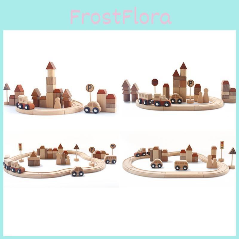 City Wooden Fun Transportation Train Track Assembly Building Blocks Kid Toy Set
