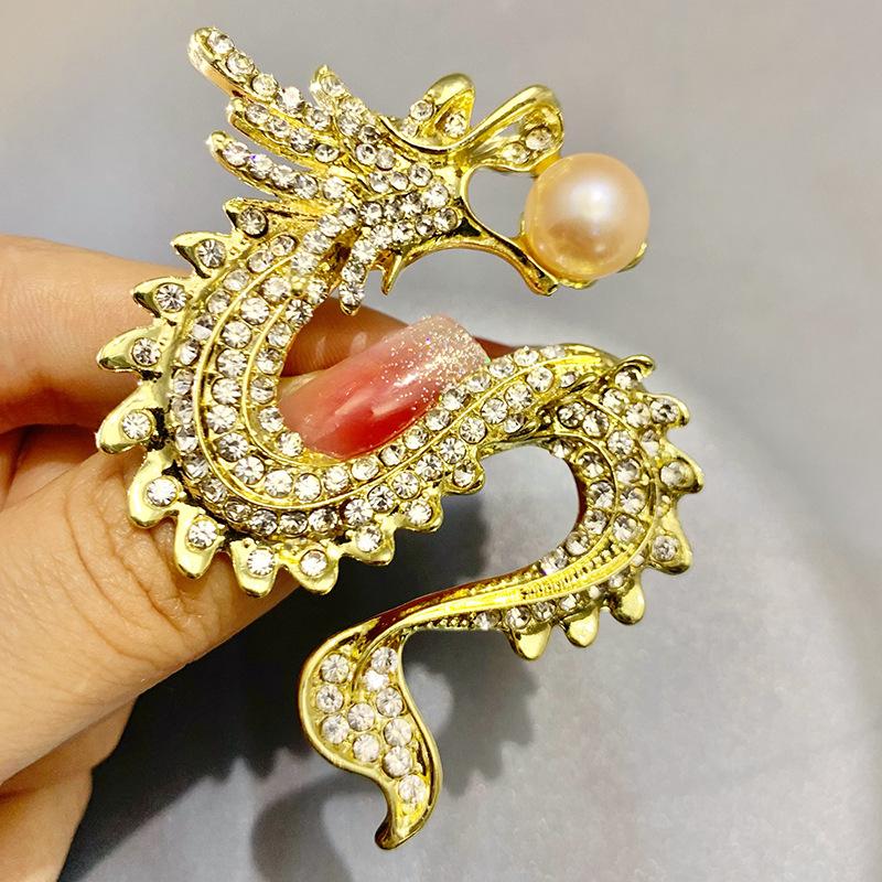 Exquisite Unisex Dragon Brooch: Gold-Plated Pearl Zodiac Animal Accessory