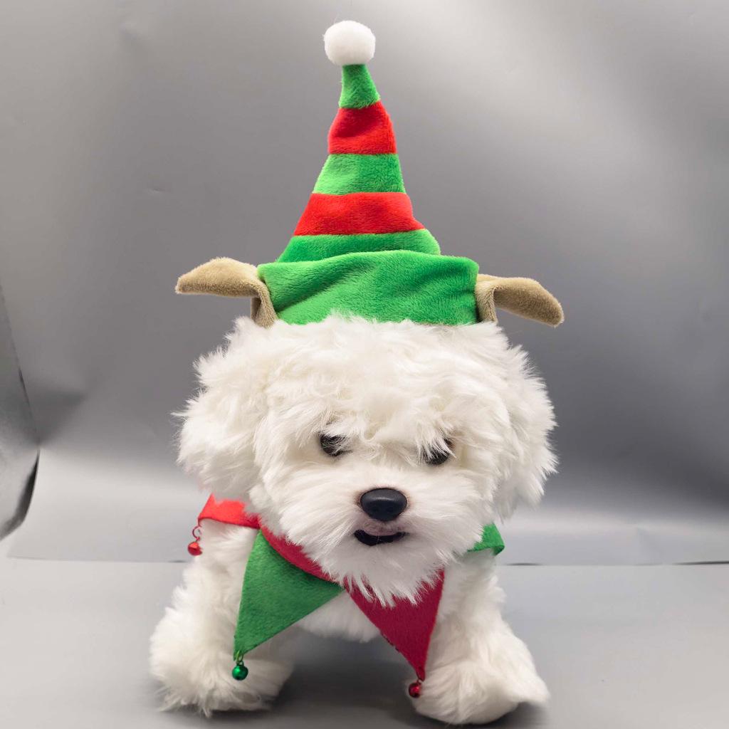 Slavnostní set elfí čepice a šály pro mazlíčky - Vánoční kostým pro psy a kočky