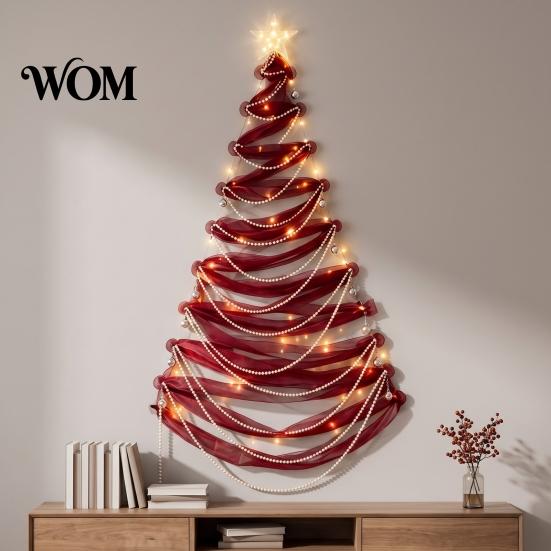 Lighted Christmas Wall Decoration DIY Tree Decor Kit, Hanging Fabric Ornament Set Holiday Backdrop for Window Wall, Handmade Craft with LED