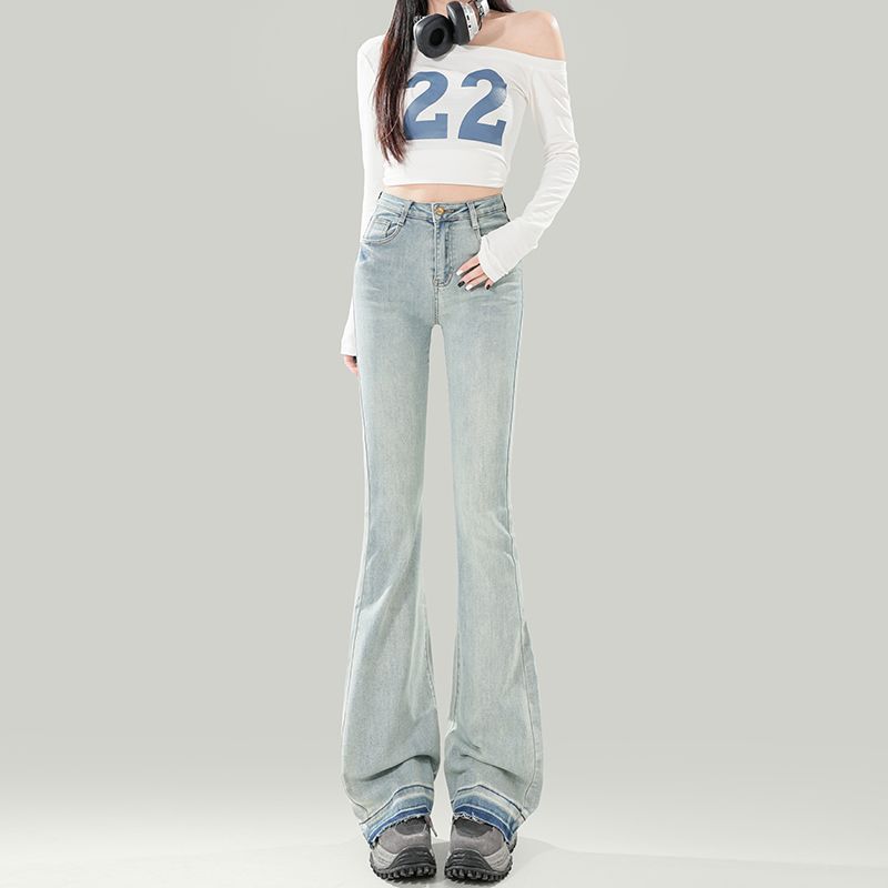 Spring Vintage Fashion All Match Slim Micro Flare Denim Pants For Women Casual Pants Oversize Denim Trousers