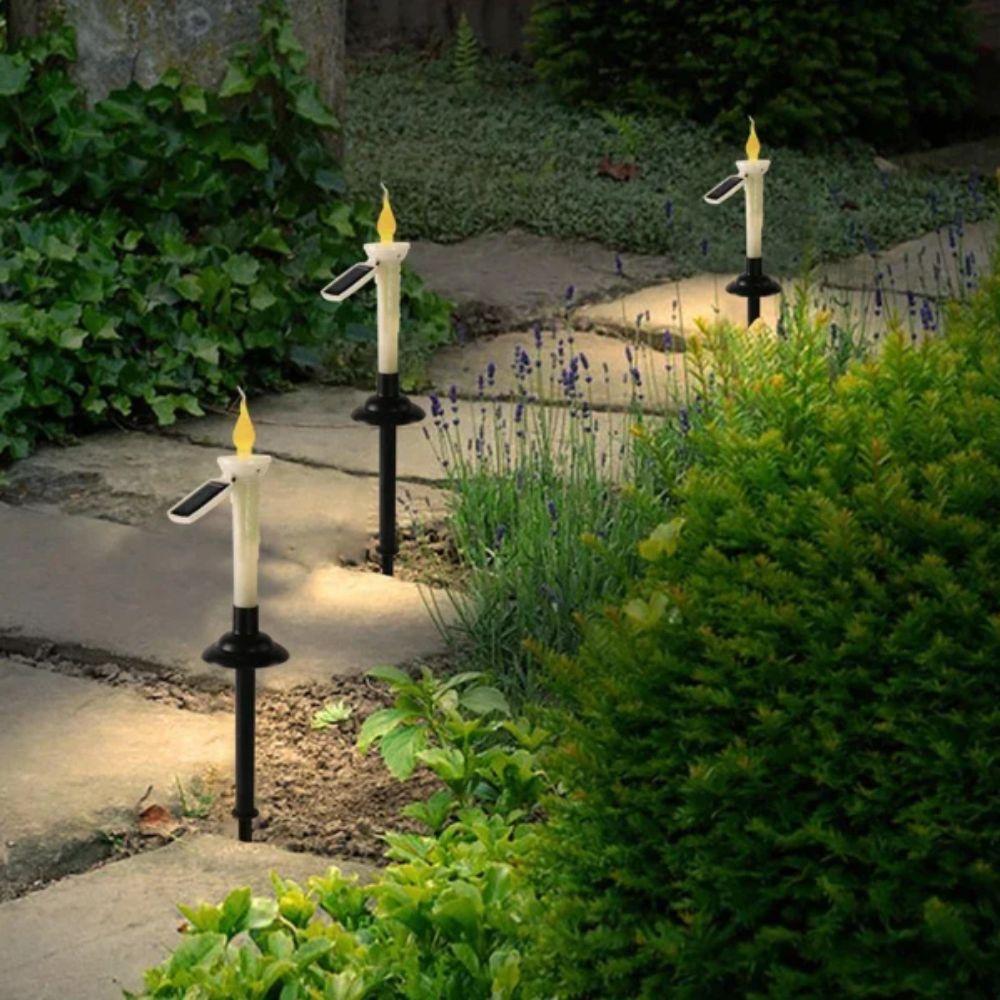 Wasserdichte Solar-Kerzenlicht Flammellos Mit Kerzenständern Halterungen Solar-Gartenlicht LED-Kerzen Doppeltzweck