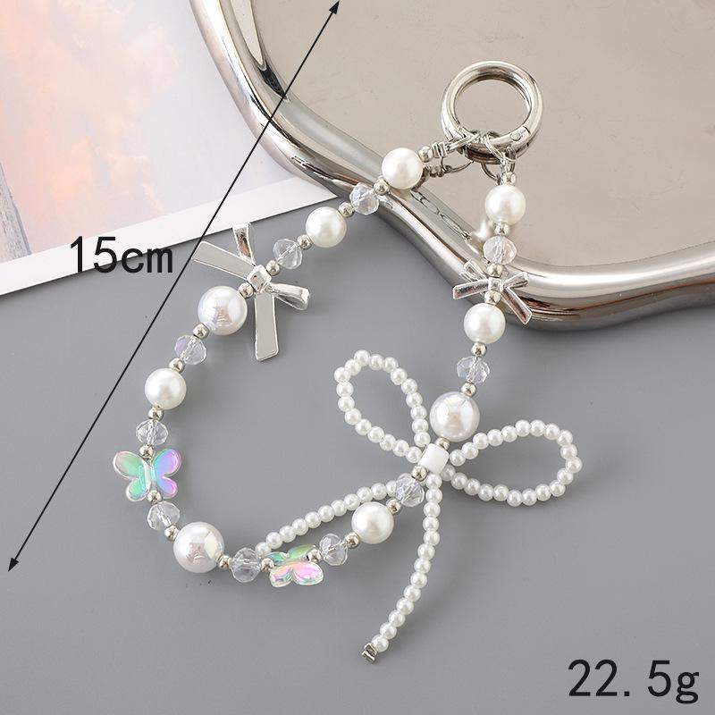 New Pearl Bow Beaded Pendant Phone Case Charm Wrist Strap Lanyard