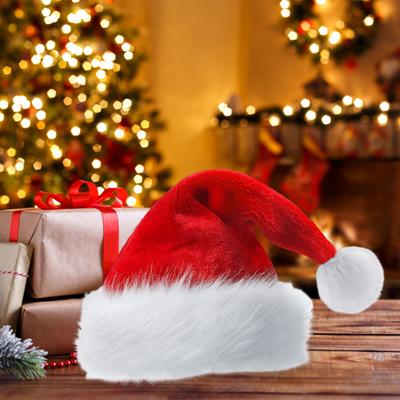 Unisex Christmas Santa Hat Extra Large And Thick New Year Party Beanie Contrast Color Elastic Thick Plush Decor Santa Cosplay Adult Holiday Headgear