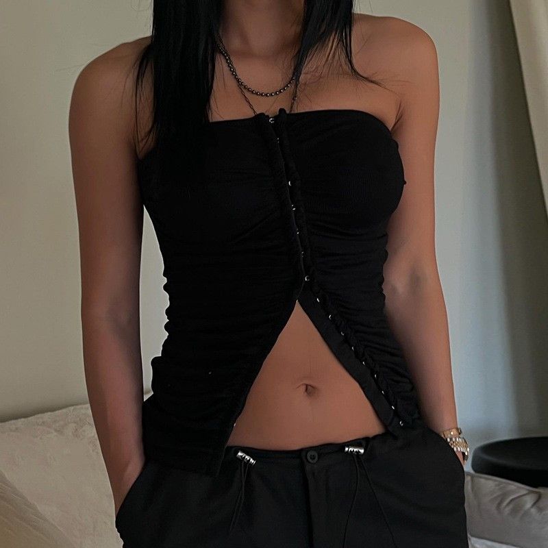 2024 Summer Fashion Export Graceful Vest Women's off-Shoulder Ruched Breasted Sexy Sexy Slim Fit Tube Top Tops