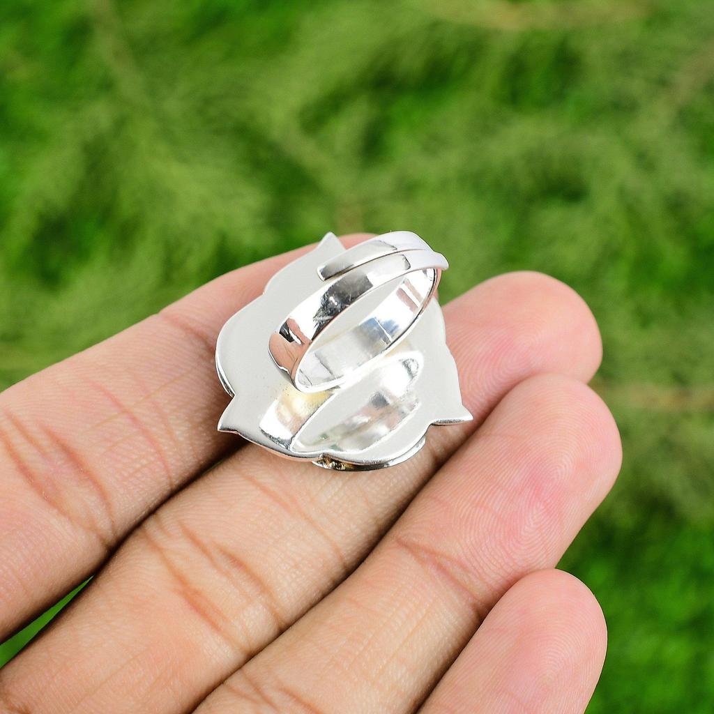 Promise Flower Adjustable Ring 925 Silver Natural Swiss Blue Topaz