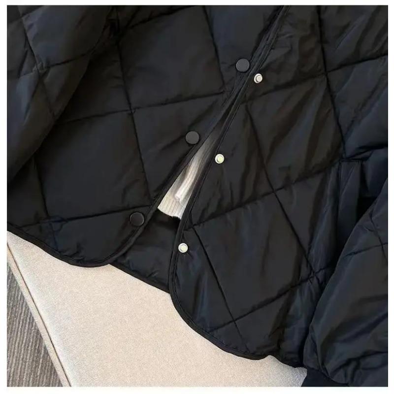Winter Cotton-Padded Jacket for Women  Autumn New Korean Sle Versatile Lightweight Rhombus Plaid Cotton-Padded Jacket