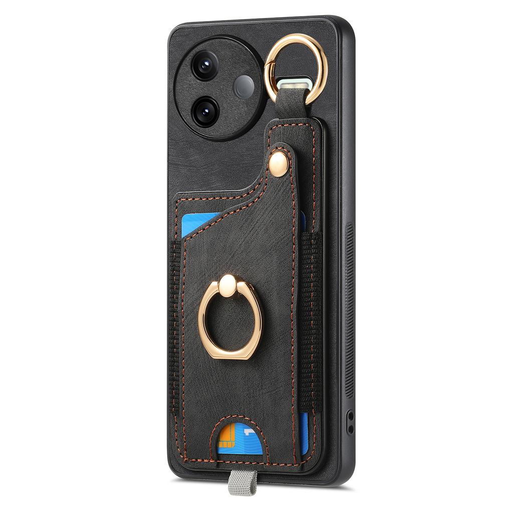 For Xiaomi Poco F7 Pro 5G/Xiaomi Redmi K80 5G Retro Leather Phone Back Cover with Card Slots and Ring Holder