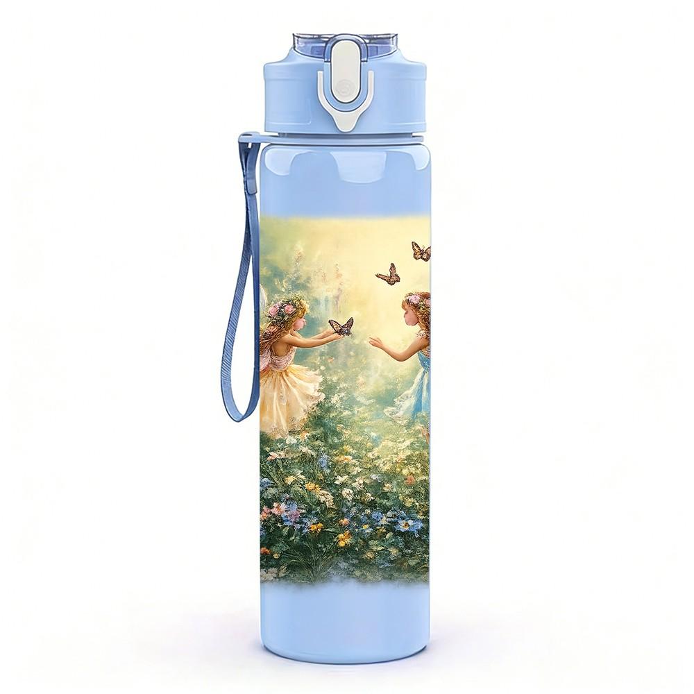 1PC Fairy Girl Fantasy Pillow Art Print 750ml Color Plastic Sports Water Bottle Leakproof Flip Straw Lid Suitable for Sports Office Home Use
