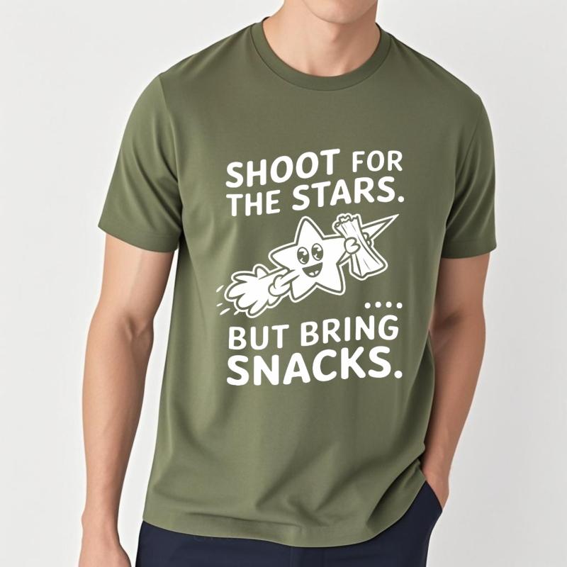Minimalist Tshirt Casual Tee Solid Color For him Oneck tshirt unisex Shoot For The Stars But Bring Snacks Anime Men Tee shirt