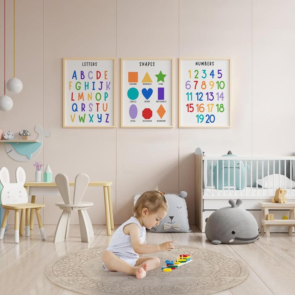 6 Learning Posters for Toddlers & Kids – 11"×14 "Alphabet, Numbers, Colours, Shapes, Days of the Week & Months – Educational Wall Charts for