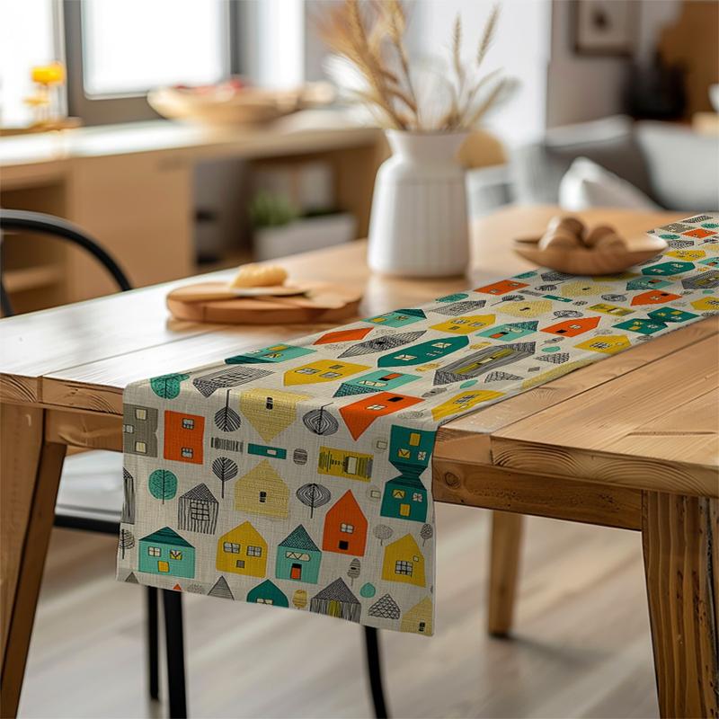 American Geometric Color - Block Table Runner, Home Dining Table Decor, Festival Party Tablecloth Women's clothing