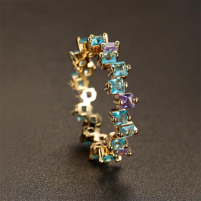 Luxury Crystal Small Square Stone Ring Light Purple Zircon Engagement Ring Charm Yellow Gold Color Wedding Rings For Women