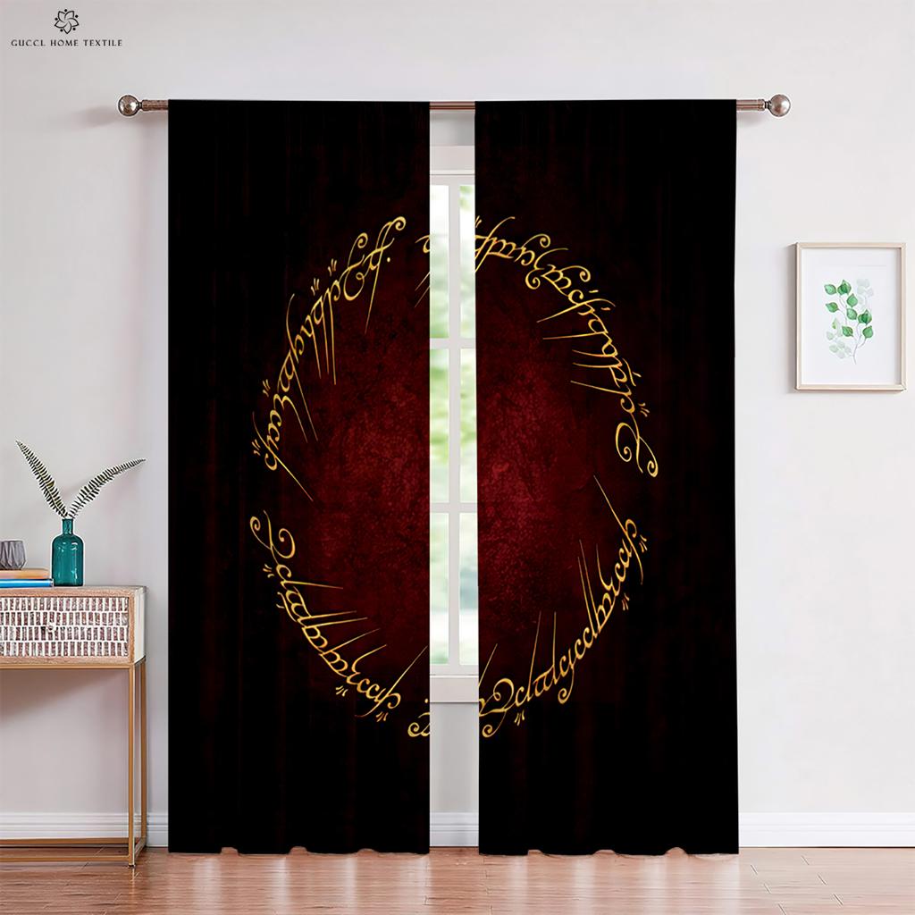 Personalized Rune Shield Three D Printing Curtain Rod Pocket Ornamental Drapes Retro Pattern Bed Room Living Area Kitchen Area