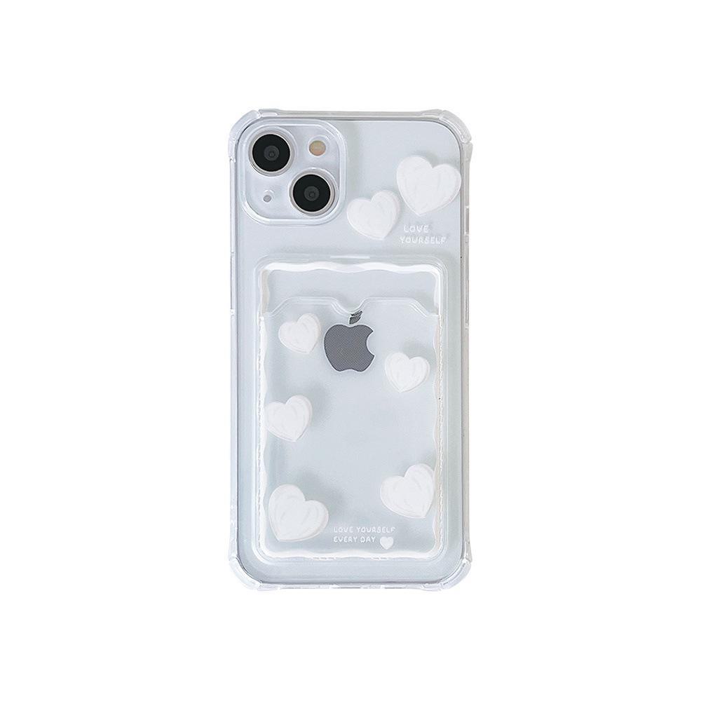Pouzdro na mobil Apple 13 Purple Heart Black se slotem pro kartu, kompatibilní s iPhone 11/14, 12 Pro, XR/XS Max, průhledný design.