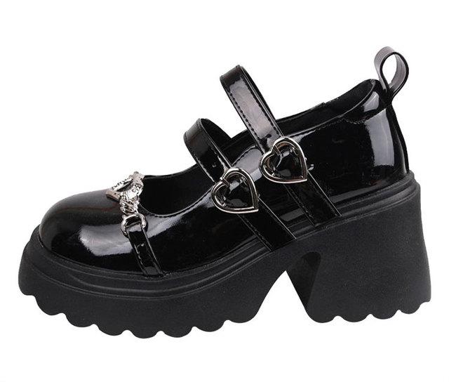 

Женские туфли-лодочки на платформе в стиле панк, новые туфли Мэри Джейн в стиле Лолиты с металлической цепочкой, женские японские туфли из лакированной кожи на высоком каблуке, готические туфли 40 чёрный