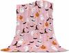 Halloween Cute Ghost Pink Blanket with Pumpkin Lightweight Throw for Women & Kids, Soft Cozy Fleece Couch & Bed Blanket, 40x50 Inches