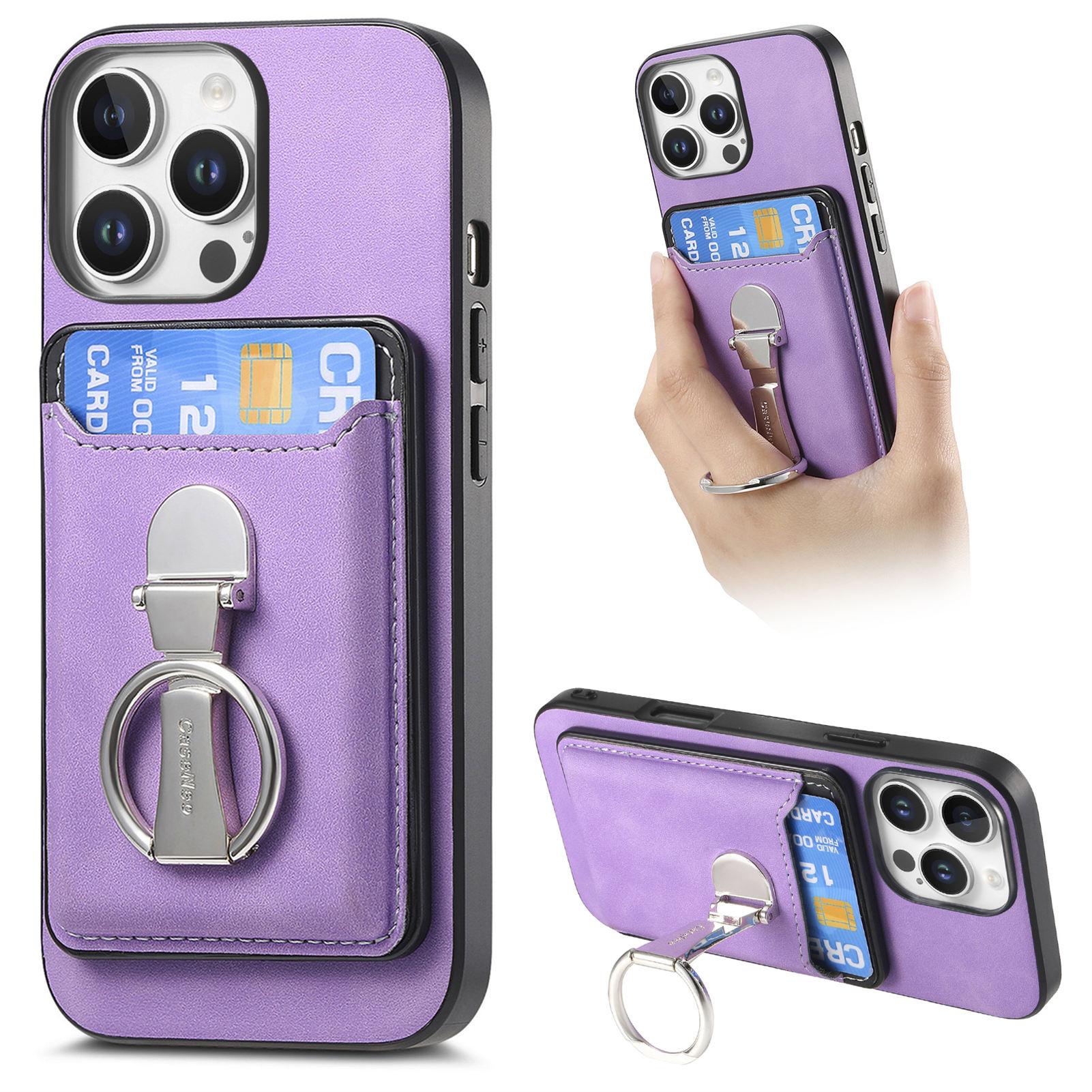 

For iPhone 16 Pro Max Case Compatible with MagSafe Skin-Touch Cover with Card Bag Kickstand Purple