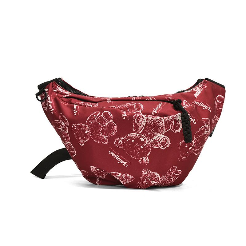 

Trendy personalized bear print fashion dumpling bag women s versatile commuting leisure travel sports messenger breast bag червоний