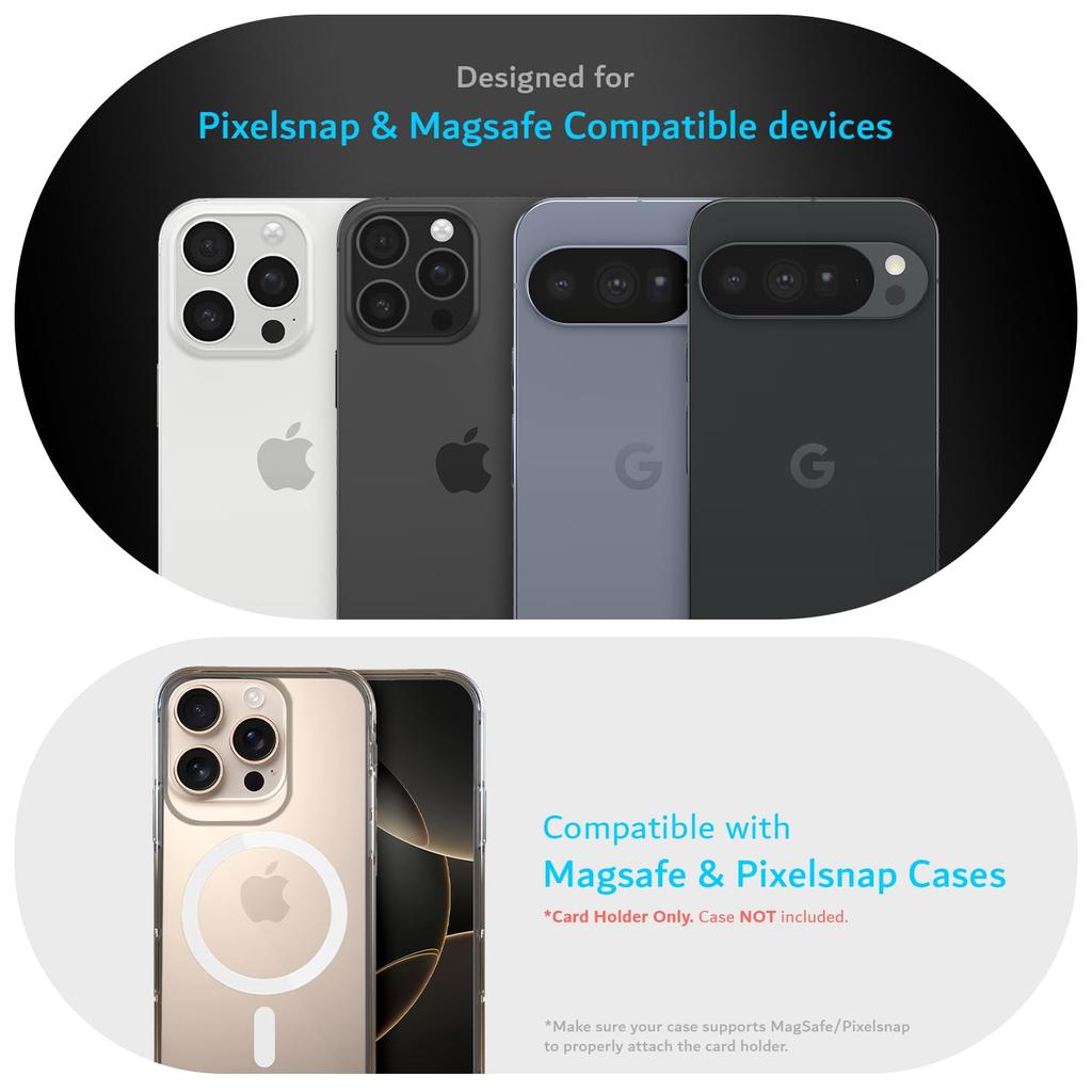 TUDIA MagSafe Compatible Card Case [Holds 3 Cards] Ultra-Thin Tough PC Wallet with Strong Magnetic Hold (Black)