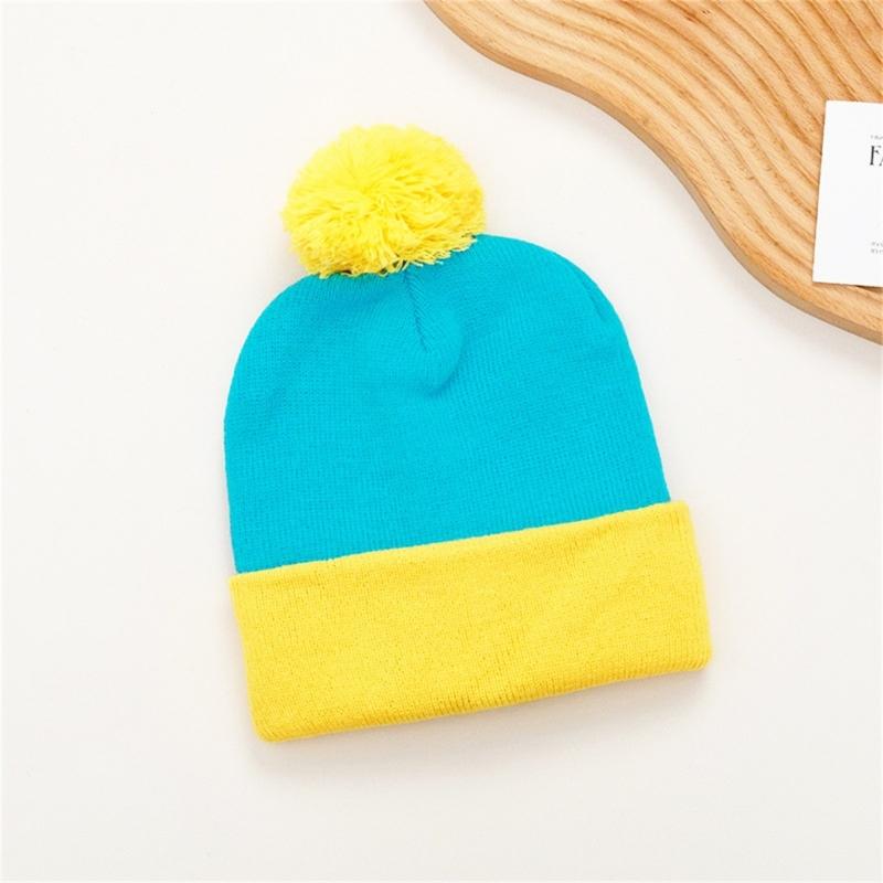 Soft Knitted Hat Color Contrast Stretchy Pullover Hat for Holiday Celebration Family Gathering Photography Pompoms Hat