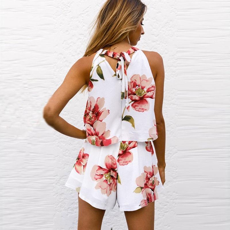 Piece Womens 2 Holiday Mini Playsuits Ladies Beach Summer Floral Shorts Print