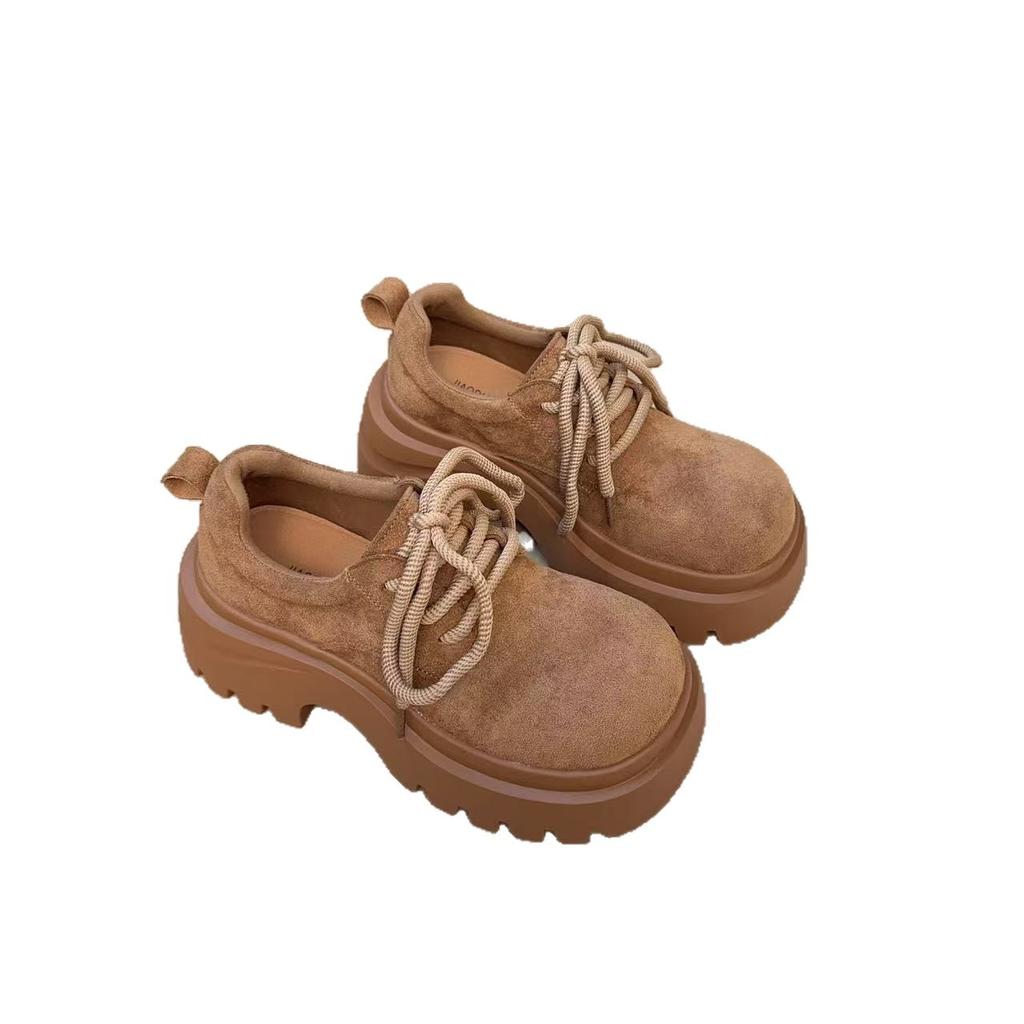 Platform loafers women's 2025 autumn new fashionable versatile simple British style lace-up round head casual small single shoes