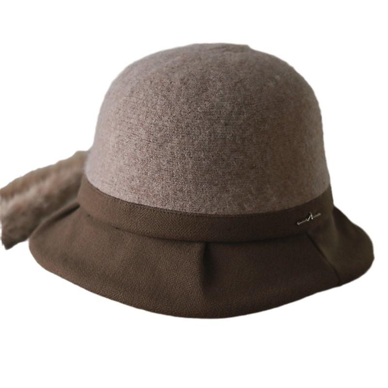 Autumn and winter new bucket hat women's pleated brim versatile wool blend winter warm temperament elegant basin hat