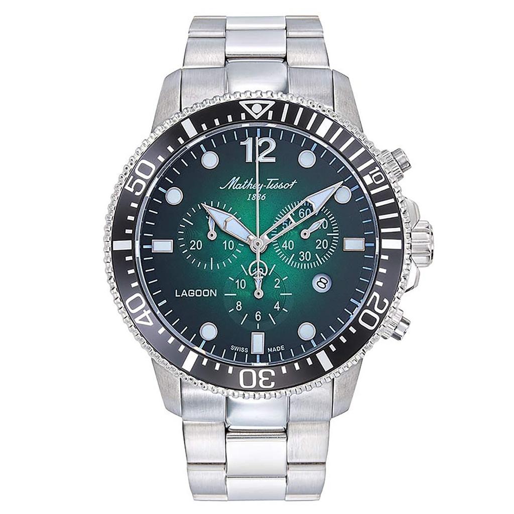 Мужские часы Mathey-Tissot Lagoon Chronograph, нержавеющая сталь, зеленый циферблат, кварцевые H123CHAV 100M зелёный