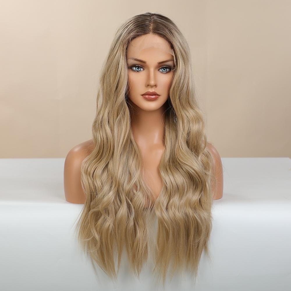 LOUIS FERRE Lange, gewellte Lace-Front-Perücken, blond-weiße Perücke für schwarze und weiße Frauen, Alltags- und Partyhaar, synthetisch, hitzebeständig