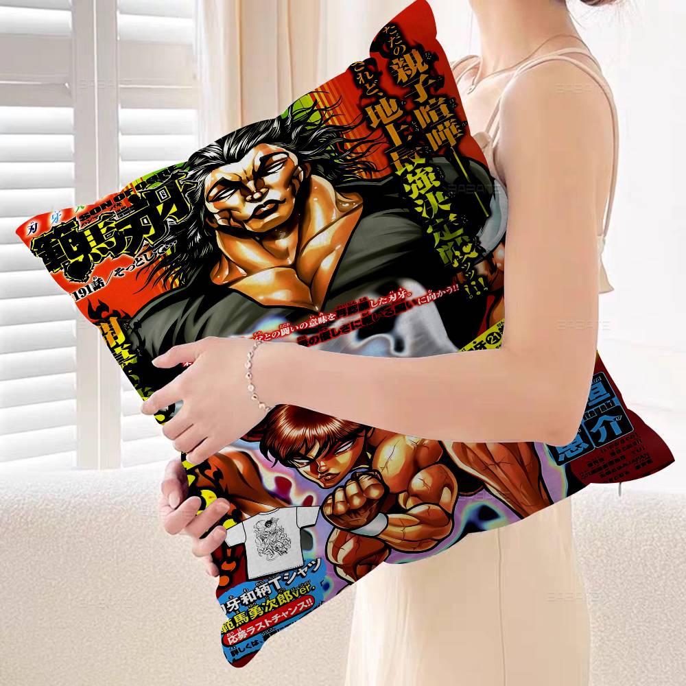 Anime Baki The Grappler Pillow Covers Cartoon Sofa Decorative Home Doublesided Printing Short Plush Cute Cushion Cover