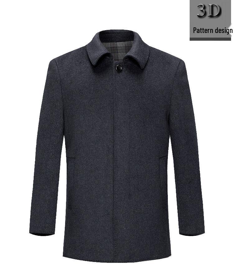 Men's Mid-Length Double-Faced Cashmere Wool Coat - Autumn/Winter Thick Tweed Jacket, Dad Style Trench Coat