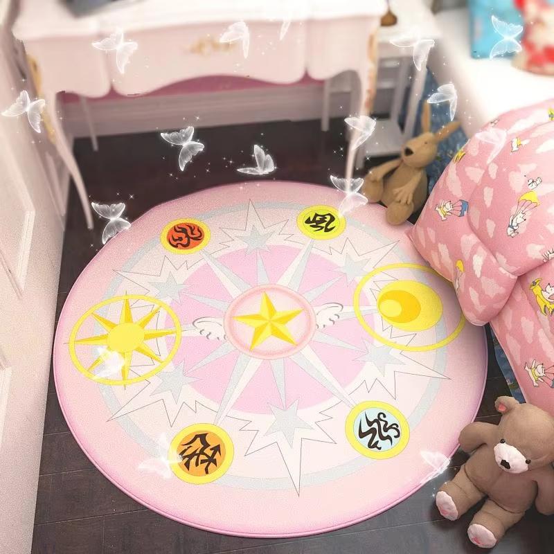 Bedroom Decor Pink Magic Star Array Carpet Living Room Balcony Non-slip Floormats Cartoon Circular Bedside Area Carpets Rugs