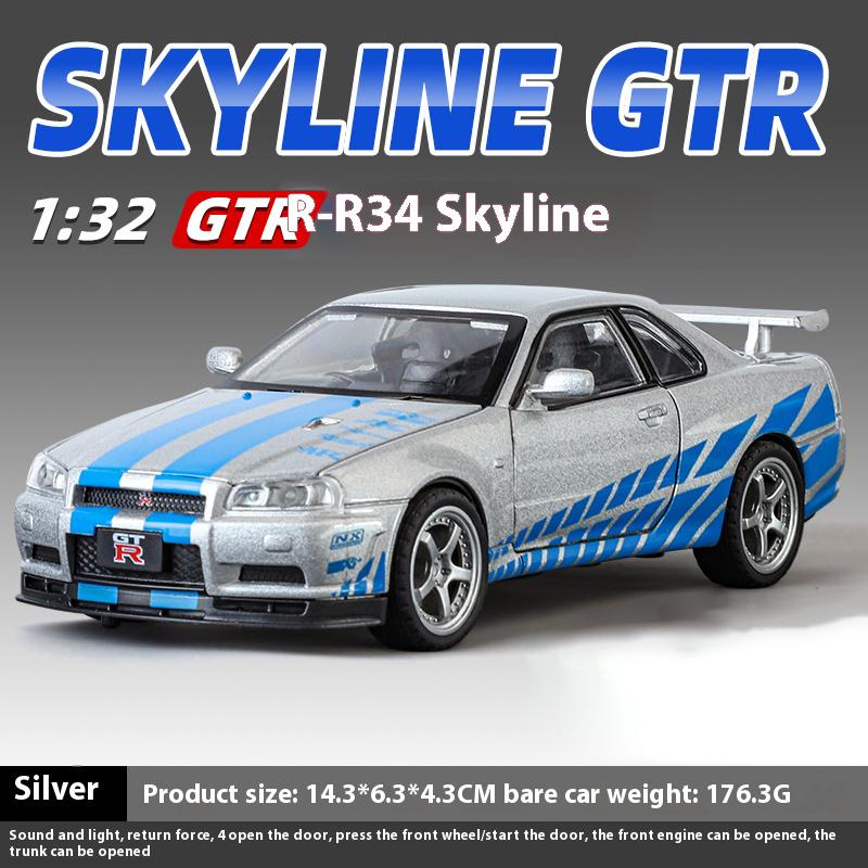 1:32 Nissan Gtr R34 Skyline Supercar Metallo Lega Diecast Modello Auto Collezione Desktop Interno Hobby Ornamento Trendy Regalo di Compleanno