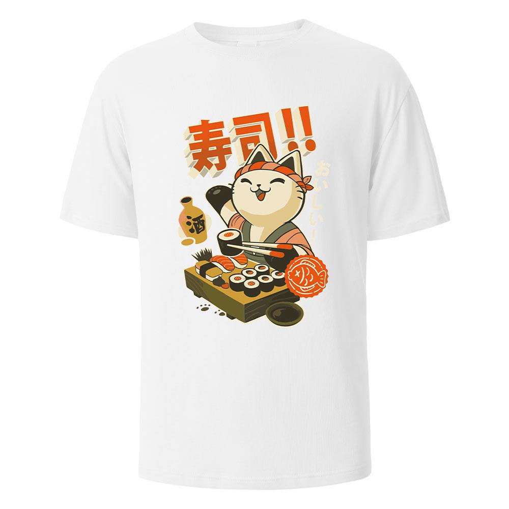 Sushi Cat Print t shirts 100% Cotton Summer Tees For Men Women Oversize Casual Tops t shirts