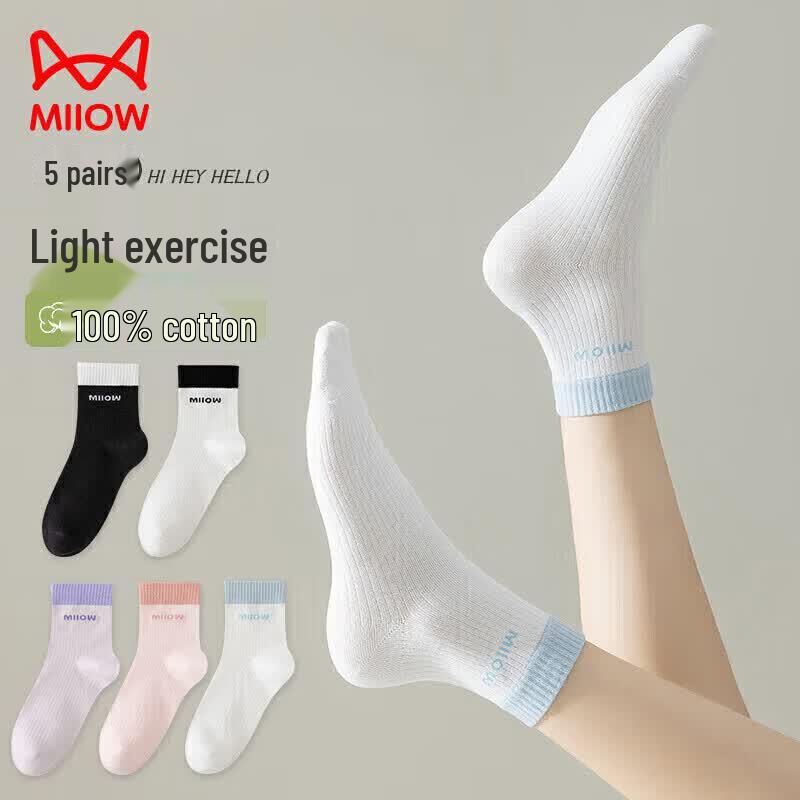 MaoRen Women s Summer Cotton Mid-Calf Socks 5-Pack One Size