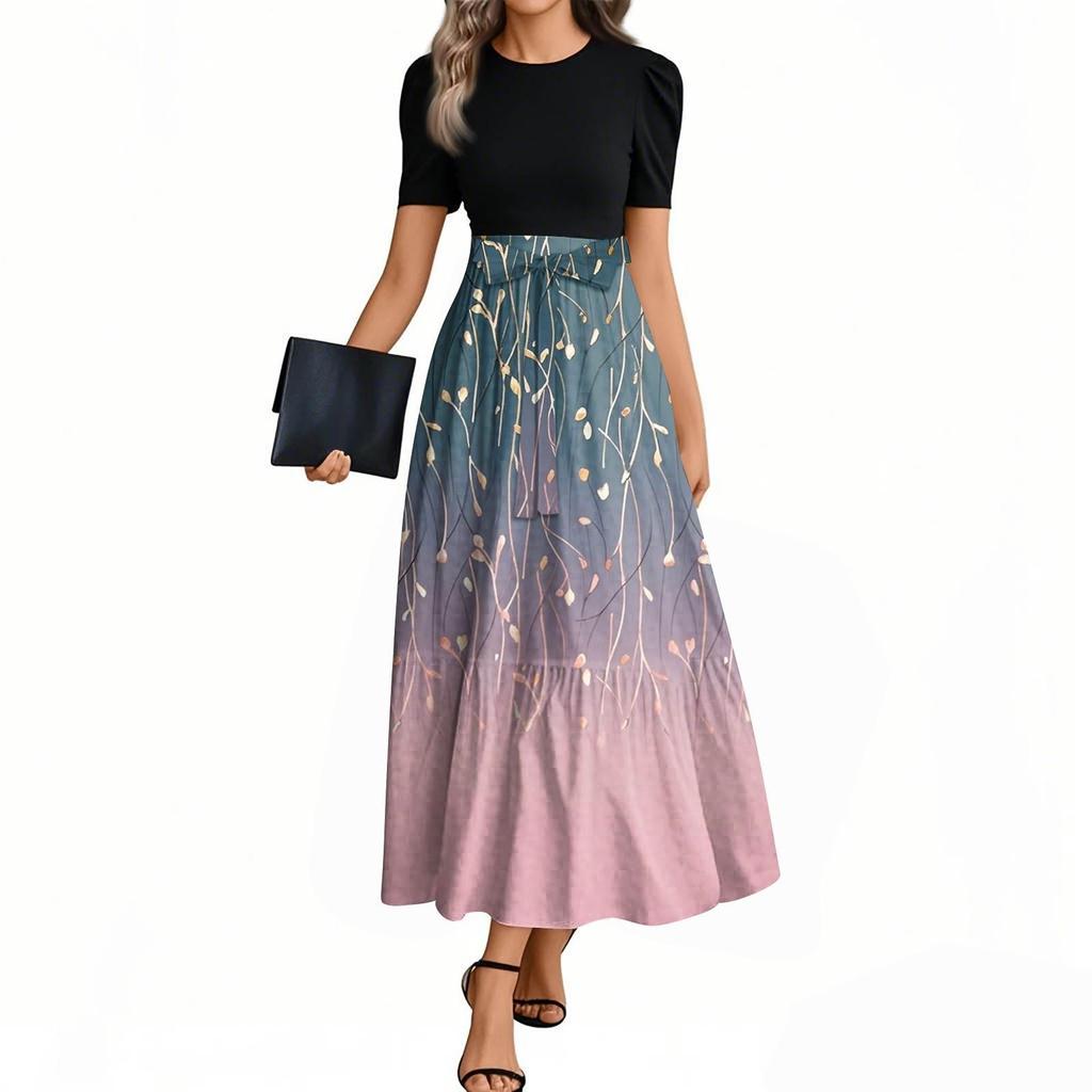 Women's Floral Print High Waist Fashionable And Elegant Dress