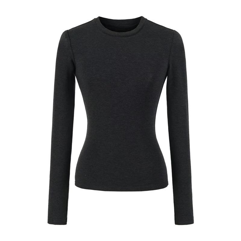 Women's American-Style Long Sleeve Fitted T-Shirt with Stylish Shoulders, Perfect for Autumn and Winter, Imitation Wool Base Layer.