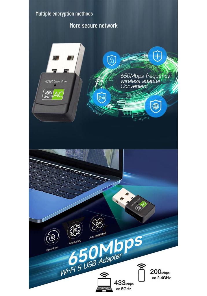 USB Wireless Network Adapter - Driver-Free, Gigabit, for Desktop & Laptop, 360° WiFi Receiver, Unlimited Mini Connectivity