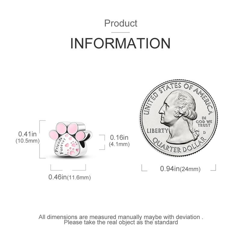 Pendant Charm Bead Copper Cute Pink Dog Paw Beads Fit Original Bracelet For Jewelry Making Valentine'S Day Gift