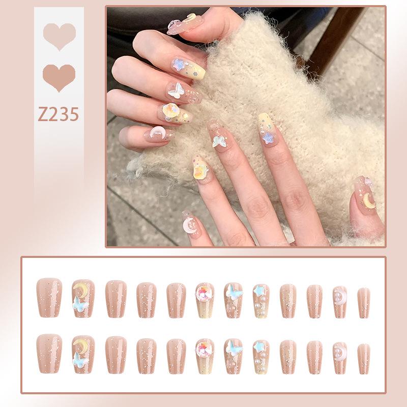 

Влиятельный Дофамин Носимые Наклейки для Ногтей: Дизайн крема Звезда, Луна, Бабочка Glue Set