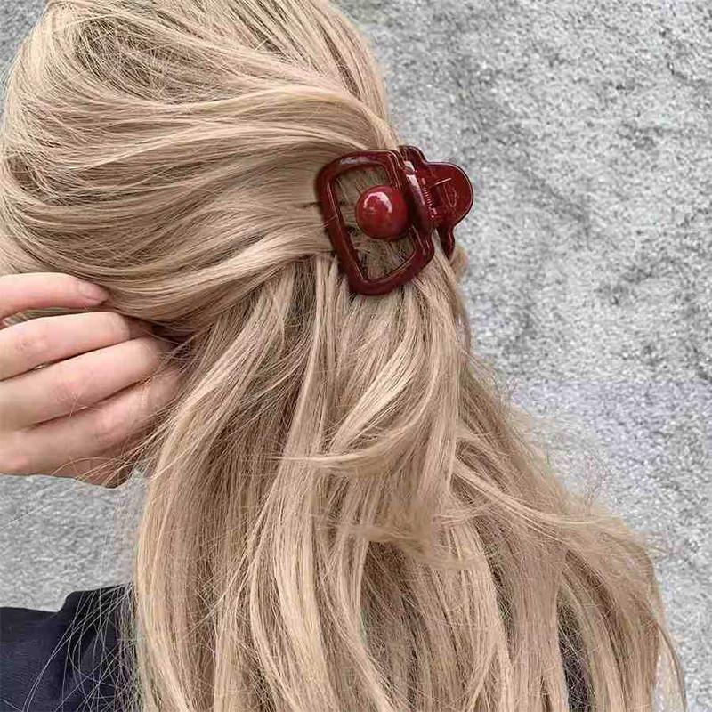 Women Large Dark Red Color Hair Claws Barrettes Hairpins Plastic Ponytail Hair Clips Girls Senior Hair Shark Clip Accessories