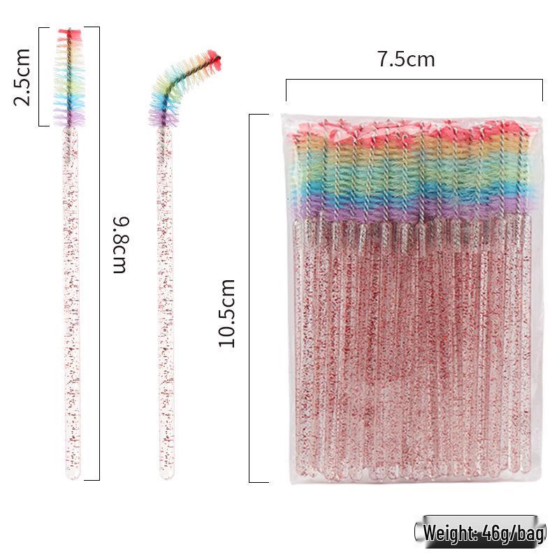 Rainbow Crystal Rod Makeup Brushes & Eyebrow Comb Set - 50 pcs, with Eyelash Curler and Brush.