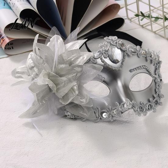 Mesh Flower Mask Half Face Masquerade for Women, Rhinestone Venetian Evening Party Mask, Costumes Accessory Halloween Carnival Prom Ball