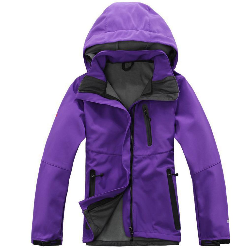 Sports & Outdoors Women Solid Color Waterproof Hooded Jackets Zip Climbing Coat