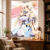 Cute Anime Girl Tapestry Wall Hanging Silver Hair Bunny Ears Blue White Dress Manga Art Bedroom Dorm Home Decor Fans Gifts