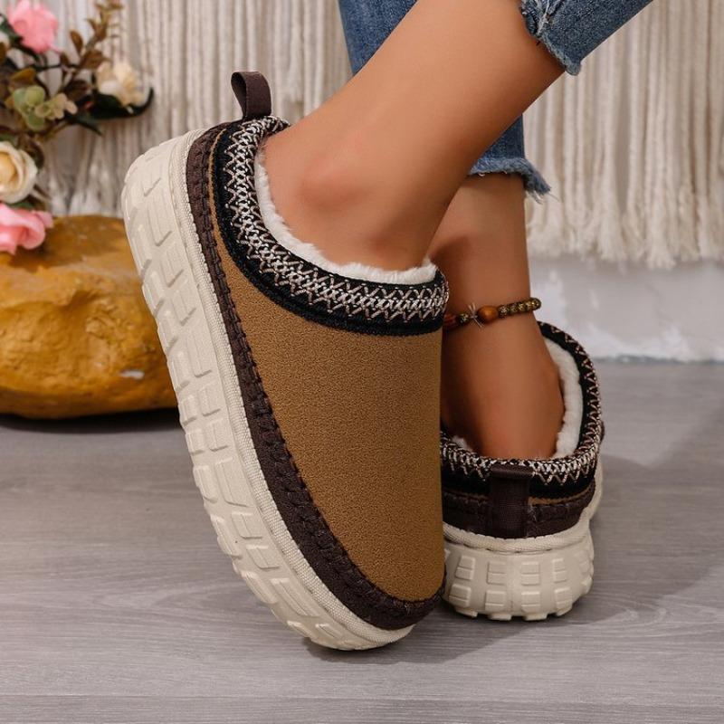 Large Size Thick-soled Slippers for Women's Autumn and Winter New Velvet Thickened Warm One-pedal Cotton Slippers for Women