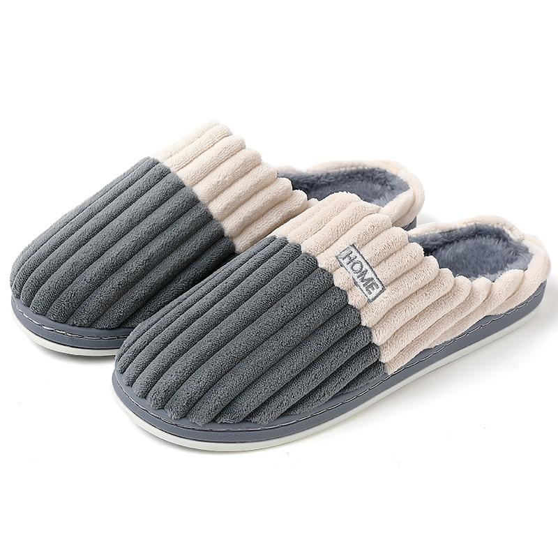 Home cotton slippers autumn and winter large size indoor household fleece slippers striped cotton mop winter